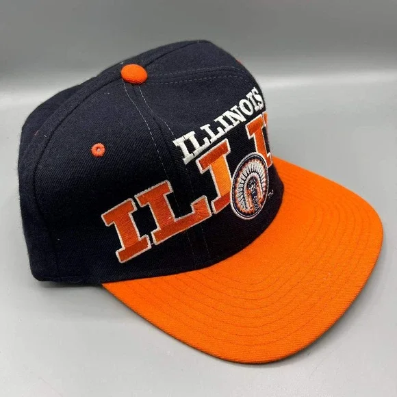 Vintage Illinois Fighting Illini Hat Men Orange‎ Starter Tri Power Snap Back Cap